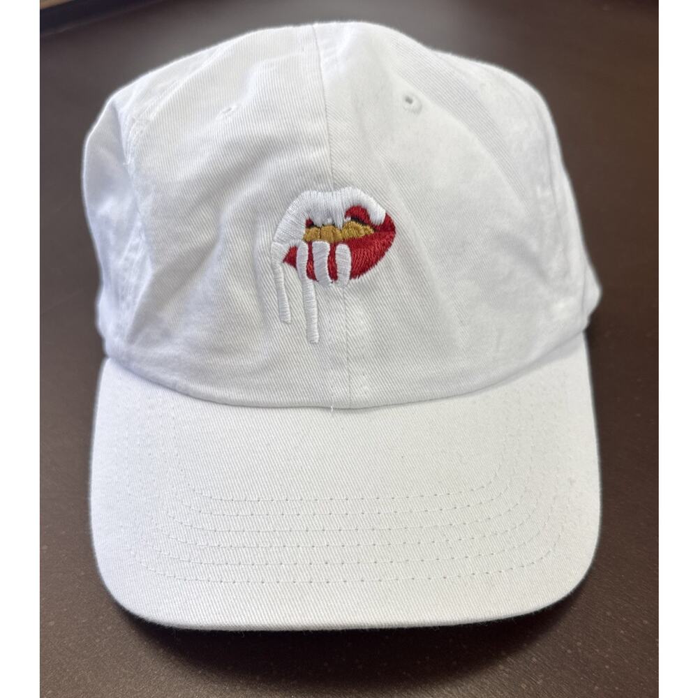 Kylie Jenner, White Denim Lips Dad Hat/Cap, One Size